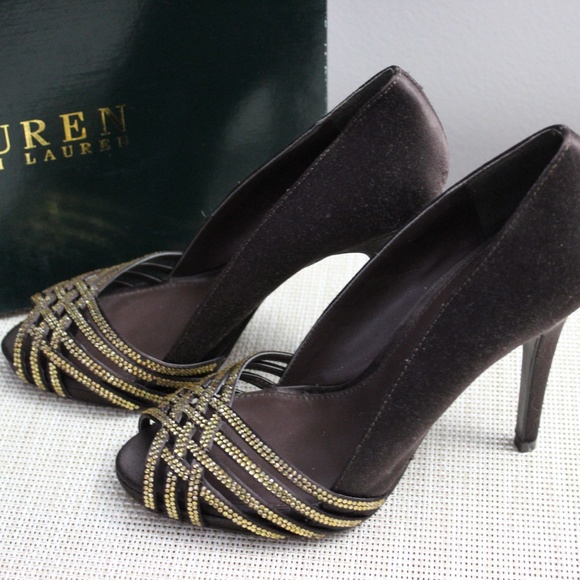 Lauren by Ralph Lauren Brown and Gold Heels - Picture 4 of 5